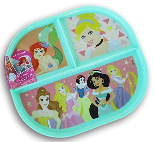 Reversible Princess BPA Free Plate - Features Ariel, Cinderella, Belle, Jasmine, Snow White, Rapunzel, and More - 8 x 7 Inches