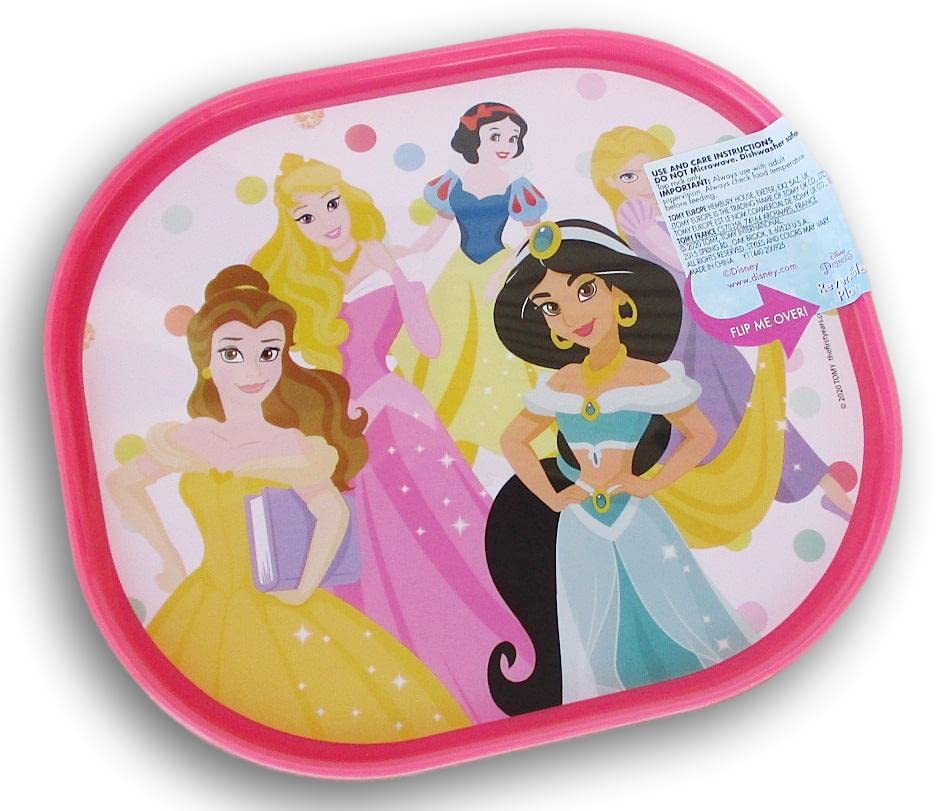 Reversible Princess BPA Free Plate - Features Ariel, Cinderella, Belle, Jasmine, Snow White, Rapunzel, and More - 8 x 7 Inches