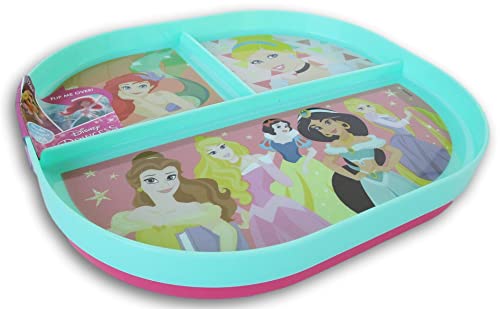 Reversible Princess BPA Free Plate - Features Ariel, Cinderella, Belle, Jasmine, Snow White, Rapunzel, and More - 8 x 7 Inches