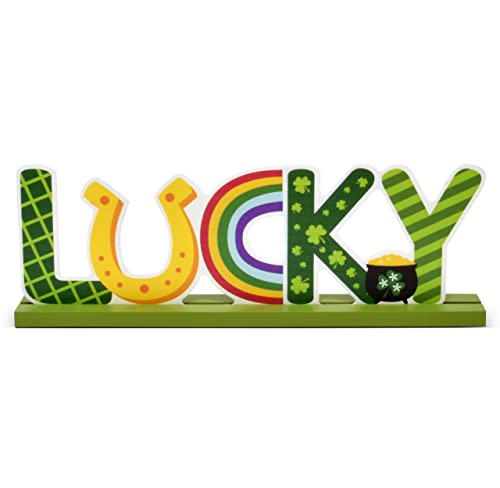 3 St Patrick's Day Wooden Table Decorations Centerpiece Green Shamrock Lucky Irish Tabletop Sign Saint Patrick Party Decor for Fireplace Mantle Shelf Office Desk Dining Room Kitchen & Home