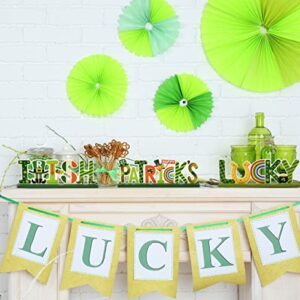 3 St Patrick's Day Wooden Table Decorations Centerpiece Green Shamrock Lucky Irish Tabletop Sign Saint Patrick Party Decor for Fireplace Mantle Shelf Office Desk Dining Room Kitchen & Home