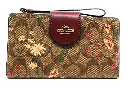 Coach Women's Tech Wallet in Colorblock Signature Canvas (Wildflower Print - Khaki Multi)