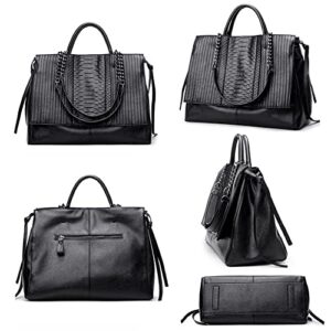 NIGEDU Women Handbag Crocodile Patterned PU Leather Tote Handbags Women's Chain Shoulder Bag Large Black Totes (Black)