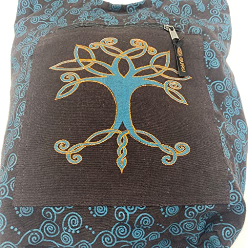 Fwosi Tote Large Handbags for Women - Pure Cotton Boho Shoulder Bag with 3 Compartments, Zippered - Bohemian Embroidered Washable Cloth Everyday Bags - Handmade in Nepal