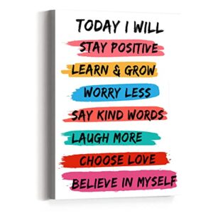 positive inspirational quotes wall art canvas,today i will stay positive learn & grow motivational canvas prints framed wall art for kids room nursery décor,encouragement gifts for kids teens