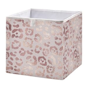 alaza leopard print cheetah rose gold 11 inch cube storage bin organizer foldable basket for closet cabinet shelf office