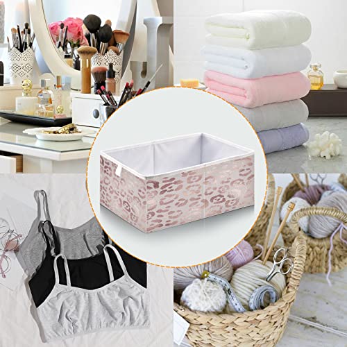 ALAZA Leopard Print Cheetah Rose Gold 11 Inch Cube Storage Bin Organizer Foldable Basket for Closet Cabinet Shelf Office