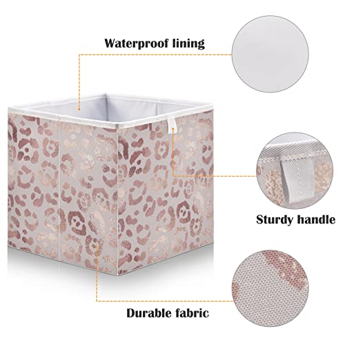 ALAZA Leopard Print Cheetah Rose Gold 11 Inch Cube Storage Bin Organizer Foldable Basket for Closet Cabinet Shelf Office