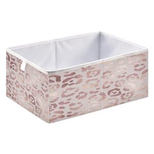 ALAZA Leopard Print Cheetah Rose Gold 11 Inch Cube Storage Bin Organizer Foldable Basket for Closet Cabinet Shelf Office