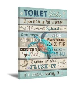 toilet rules sign for bathroom vintage bathroom decor sea turtle canvas wall art ocean beach theme canvas picture artwork rustic funny toilet rules prints signs unframed wood background bath room 16x24inch …