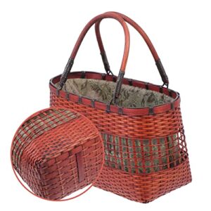 ERINGOGO Wicker Basket Woven Baskets Women Woven Bags Summer Beach Large Tote Bag Handmade Woven Shoulder Crossbody Handbag French Basket Bag Organizer Weaved Basket Woven Baskets