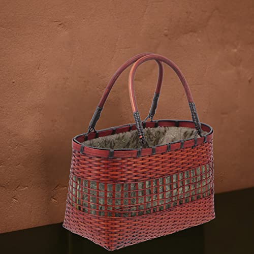 ERINGOGO Wicker Basket Woven Baskets Women Woven Bags Summer Beach Large Tote Bag Handmade Woven Shoulder Crossbody Handbag French Basket Bag Organizer Weaved Basket Woven Baskets