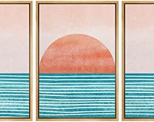 wall26 Framed Canvas Print Wall Art Set Mid-Century Ocean Sunset Sun Horizon Nature Abstract Illustrations Modern Art Bohemian Decorative for Living Room, Bedroom, Office - 16"x24"x3 Natural