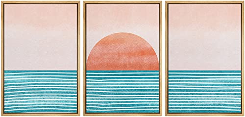 wall26 Framed Canvas Print Wall Art Set Mid-Century Ocean Sunset Sun Horizon Nature Abstract Illustrations Modern Art Bohemian Decorative for Living Room, Bedroom, Office - 16"x24"x3 Natural