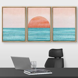 wall26 Framed Canvas Print Wall Art Set Mid-Century Ocean Sunset Sun Horizon Nature Abstract Illustrations Modern Art Bohemian Decorative for Living Room, Bedroom, Office - 16"x24"x3 Natural