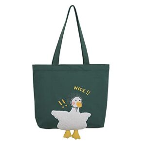 sallyoon kawaii purse cute tote bag aesthetic funny duck shoulder handbags for school grocery (green 1)