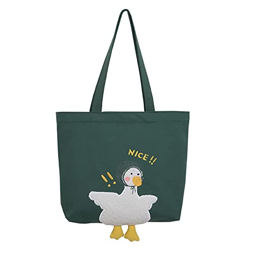 SALLYOON Kawaii Purse Cute Tote Bag Aesthetic Funny Duck Shoulder Handbags for School Grocery (Green 1)