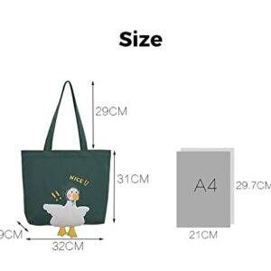 SALLYOON Kawaii Purse Cute Tote Bag Aesthetic Funny Duck Shoulder Handbags for School Grocery (Green 1)