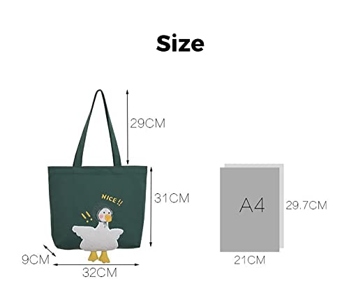 SALLYOON Kawaii Purse Cute Tote Bag Aesthetic Funny Duck Shoulder Handbags for School Grocery (Green 1)