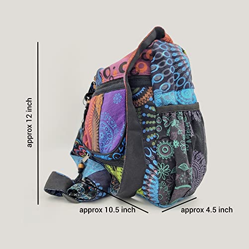 Fwosi Boho Shoulder School Tote Bags - Unisex, Lightweight Crossbody Messenger Bag - 4 Compartments, Adjustable Strap, Zipper Closure - Embroidered Purse Hippie Sling Patchwork Bag