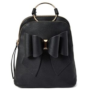 like dreams fashion handbag for women bowtie ring top handle vegan leather multi pocket backpack purse (black)