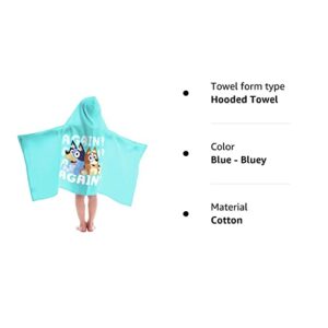 Jay Franco Bluey & Bingo Bath/Pool/Beach Hooded Towel - Super Soft & Absorbent Cotton Towel, Measures 22 x 51 Inches (Official Bluey Product)