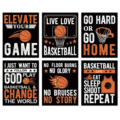 LHIUEM Motivational Basketball Poster Prints,Set of 6(Unframed,8”X10”),Inspirational Sport Quotes Wall Art Print for Men Boys Bedroom Living Room Home Decor