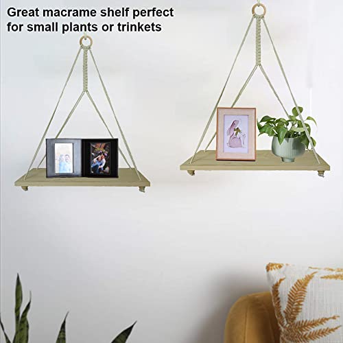 HOWMAX Hanging Shelves for Wall, Boho Rope Floating Wood Shelves Wall Hanging Shelves for Living Room Bedroom Wall Decor (Natural)