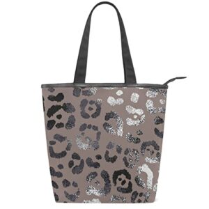 mnsruuu canvas tote bag aesthetic elegant sliver leopard shoulder bag for women work school tote handbag shopping purses and handbags