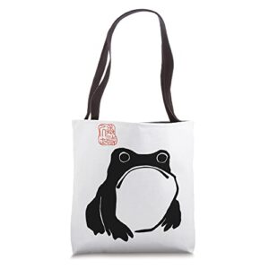 unimpressed frog funny japanese art toad tote bag