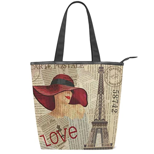 MNSRUUU Canvas Tote Bag Aesthetic Vintage Paris Shoulder Bag for Women Work School Tote Handbag Shopping Purses and Handbags