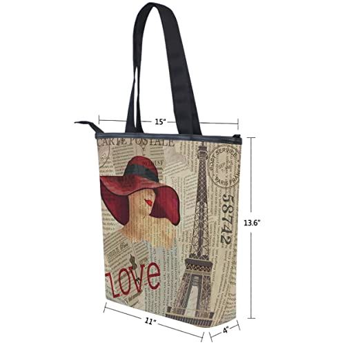 MNSRUUU Canvas Tote Bag Aesthetic Vintage Paris Shoulder Bag for Women Work School Tote Handbag Shopping Purses and Handbags
