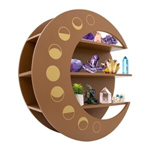 myuilor crescent moon shelf, 12.2 inch wooden moon shelf for crystals, stones & essential oils, crystal shelf display pine floating circle shelf, crystal moon shelves(brown)