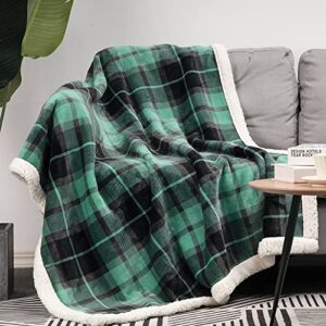 LALIFIT Sherpa Throw Blanket Soft Plush Reversible Green Black Plaid Flannel Blankets Fuzzy Warm Bed Blanket for Sofa Couch Christmas Halloween Farmhouse Home Decorate 50" x 60" (Green Plaid)