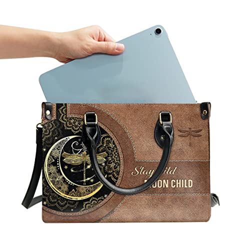 64HYDRO Stay Wild Moon Child Dragonfly Purses for Women, Shoulder Bag, Handbags for Women, Cute Gifts, Valentines Day Gifts for Her, Gifts for Sisters, Daughter, Mom, Friends - Travel Work Leather Bag