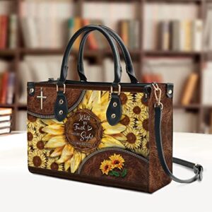 64HYDRO Christian Gifts Faith Sunflower Purses for Women, Shoulder Bag, Handbags for Women, Valentines Day Gifts for Her, Gifts for Sisters, Daughter, Mom, Friends, Travel Work Leather Bag