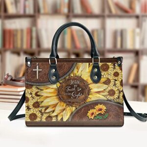 64HYDRO Christian Gifts Faith Sunflower Purses for Women, Shoulder Bag, Handbags for Women, Valentines Day Gifts for Her, Gifts for Sisters, Daughter, Mom, Friends, Travel Work Leather Bag