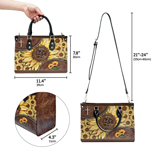 64HYDRO Christian Gifts Faith Sunflower Purses for Women, Shoulder Bag, Handbags for Women, Valentines Day Gifts for Her, Gifts for Sisters, Daughter, Mom, Friends, Travel Work Leather Bag