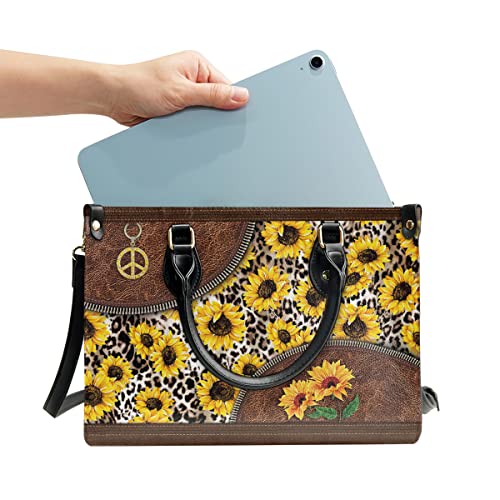 64HYDRO Hippie Peace Sunflower Gifts, Sunflower Purses for Women, Shoulder Bag Handbags for Women, Valentines Day Gifts for Her, Gifts for Sisters, Daughter, Mom, Friends, Travel Work Leather Bag