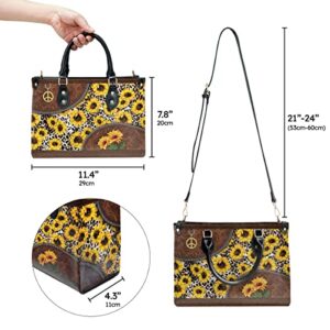 64HYDRO Hippie Peace Sunflower Gifts, Sunflower Purses for Women, Shoulder Bag Handbags for Women, Valentines Day Gifts for Her, Gifts for Sisters, Daughter, Mom, Friends, Travel Work Leather Bag