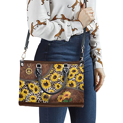 64HYDRO Hippie Peace Sunflower Gifts, Sunflower Purses for Women, Shoulder Bag Handbags for Women, Valentines Day Gifts for Her, Gifts for Sisters, Daughter, Mom, Friends, Travel Work Leather Bag