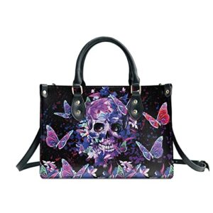 64hydro purple skull butterfly purses for women, shoulder bag, handbags for women, gothic, goth gifts, valentines day gifts for her, gifts for sisters, daughter, mom, friends – travel work leather bag