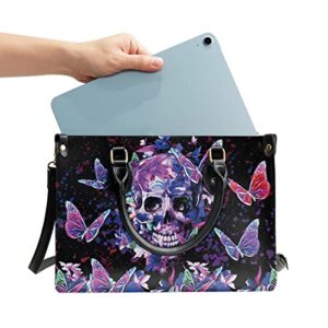 64HYDRO Purple Skull Butterfly Purses for Women, Shoulder Bag, Handbags for Women, Gothic, Goth Gifts, Valentines Day Gifts for Her, Gifts for Sisters, Daughter, Mom, Friends - Travel Work Leather Bag