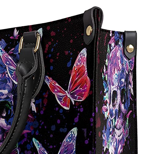 64HYDRO Purple Skull Butterfly Purses for Women, Shoulder Bag, Handbags for Women, Gothic, Goth Gifts, Valentines Day Gifts for Her, Gifts for Sisters, Daughter, Mom, Friends - Travel Work Leather Bag