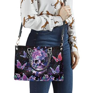 64HYDRO Purple Skull Butterfly Purses for Women, Shoulder Bag, Handbags for Women, Gothic, Goth Gifts, Valentines Day Gifts for Her, Gifts for Sisters, Daughter, Mom, Friends - Travel Work Leather Bag