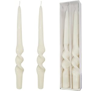spiral candle sticks – handmade 9.5 inches dripless taper candle twisted candle for dinner wedding & home decor set of 2 (white)