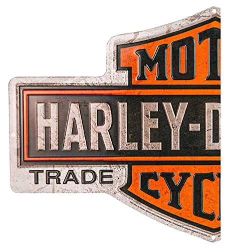 Harley-Davidson Embossed Tin Sign, Nostalgic Bar & Shield Logo, 18 x 10.5 inches