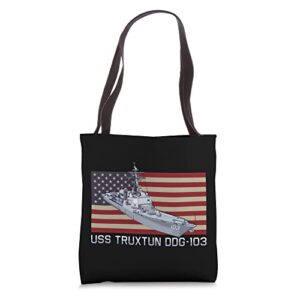 uss truxtun ddg-103 ship diagram american flag tote bag