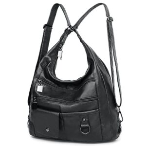women soft washed leather hobo purse and handbag,convertible backpack shoulder bag large capacity crossbody bag tote satchel