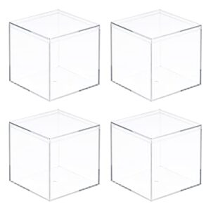 meccanixity clear acrylic plastic storage box square cube display case with lid, 6.1×6.1×6.1cm container box for small item, pack of 4